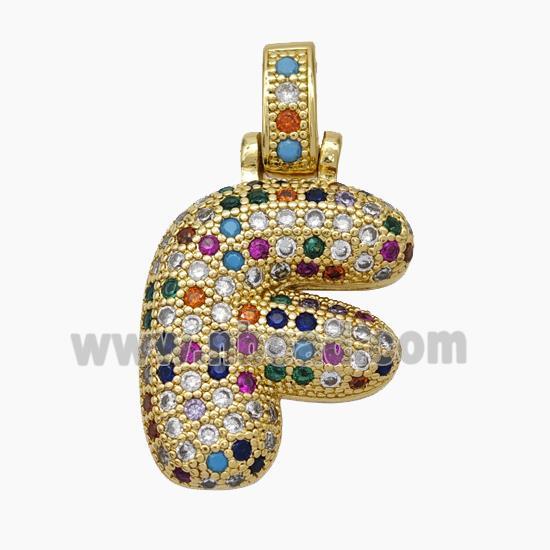 Copper Letter-F Pendant Micropave Zirconia Gold Plated