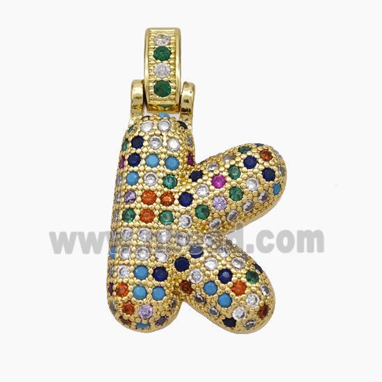 Copper Letter-K Pendant Micropave Zirconia Gold Plated