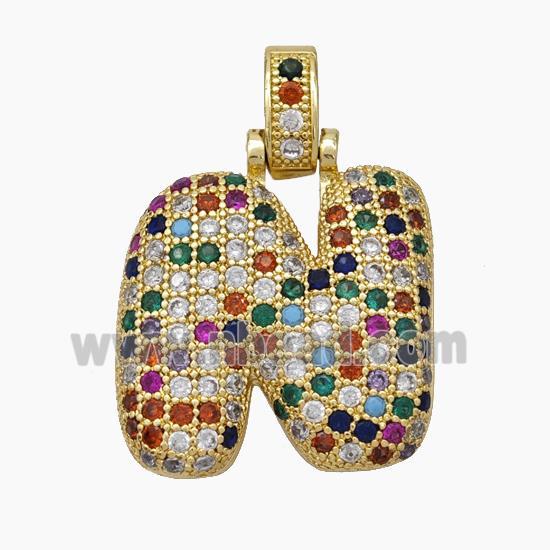 Copper Letter-N Pendant Micropave Zirconia Gold Plated