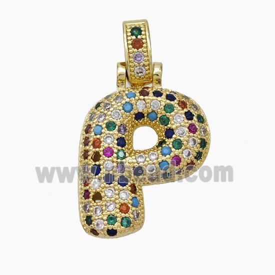 Copper Letter-P Pendant Micropave Zirconia Gold Plated