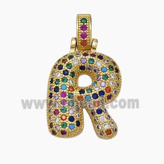 Copper Letter-R Pendant Micropave Zirconia Gold Plated