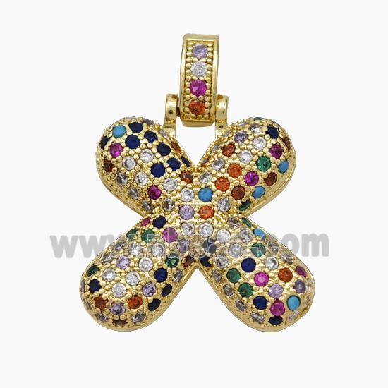 Copper Letter-X Pendant Micropave Zirconia Gold Plated