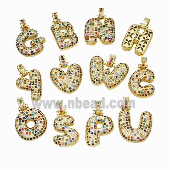 Copper Alphabet Pendant Micropave Zirconia Mixed Letters Gold Plated