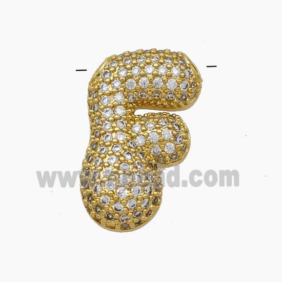 Copper Letter-F Pendant Pave Zirconia Gold Plated