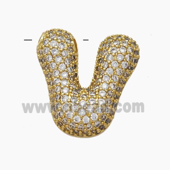 Copper Letter-V Pendant Pave Zirconia Gold Plated