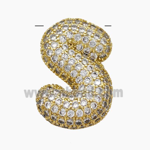 Copper Letter-S Pendant Pave Zirconia Gold Plated