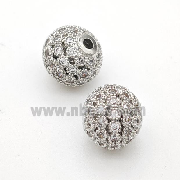 Round Copper Beads Micropave Zirconia Hollow Platinum Plated