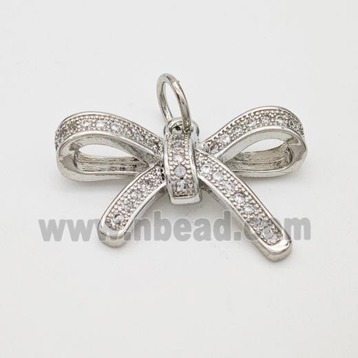 Copper Bow Pendant Micropave Zirconia Platinum Plated