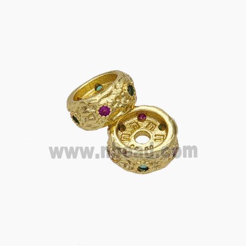 Copper Rondelle Beads Pave Zirconia Gold Plated