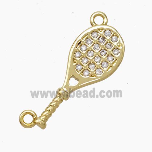 Copper Tennis Rackets Pendant Micropave Zirconia 2loops Sports Gold Plated