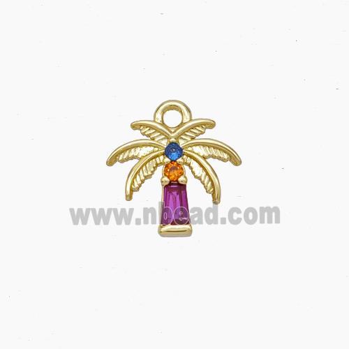 Copper Coconut Tree Charms Pendant Micropave Zirconia Palm Gold Plated