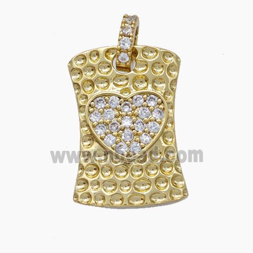 Copper Heart Pendant Pave Zirconia Rectangle Hammered Gold Plated