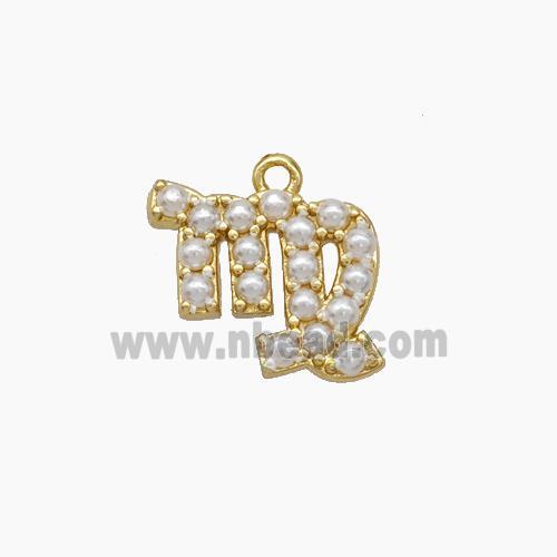 Copper Pendant Pave Pearlized Resin Zodiac Virgo Gold Plated