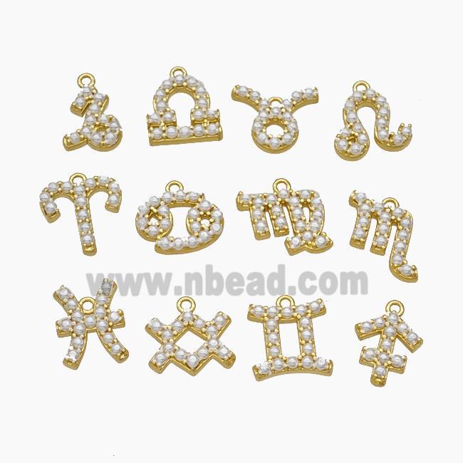 Copper Pendant Pave Pearlized Resin Zodiac Symbols Gold Plated Mixed