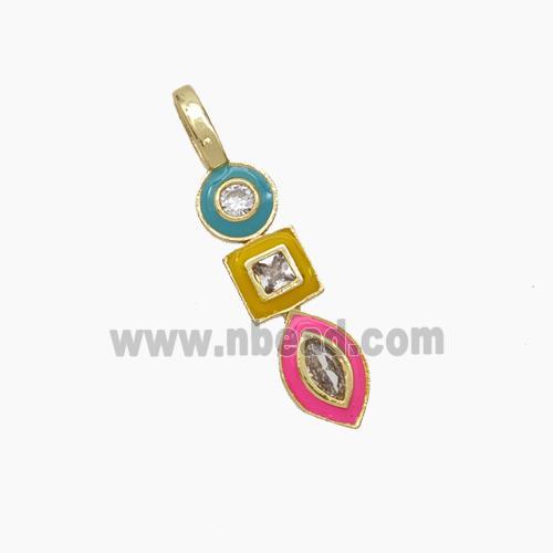 Copper Eye Mouth Lips Pendant Pave Zirconia Enamel Gold Plated