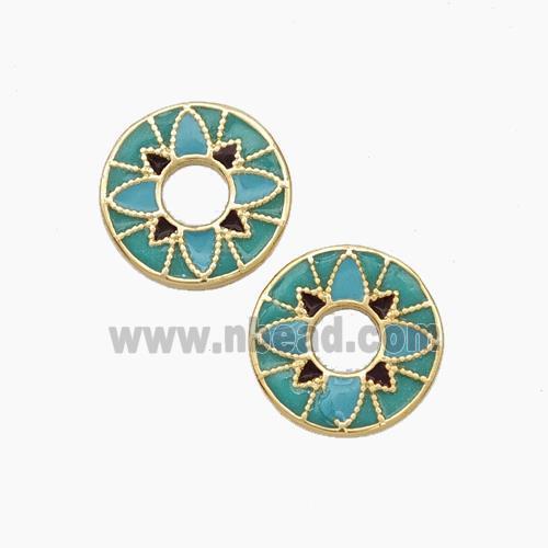 Copper Flower Spacer Beads Green Painted Gold Plated