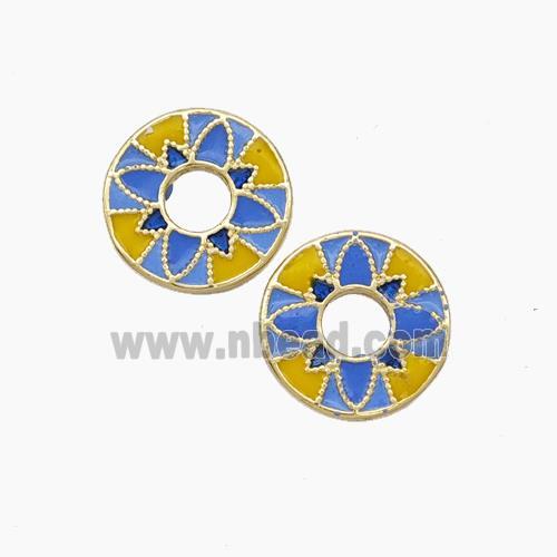 Copper Flower Spacer Beads Yellow Blue Painted Gold Plated