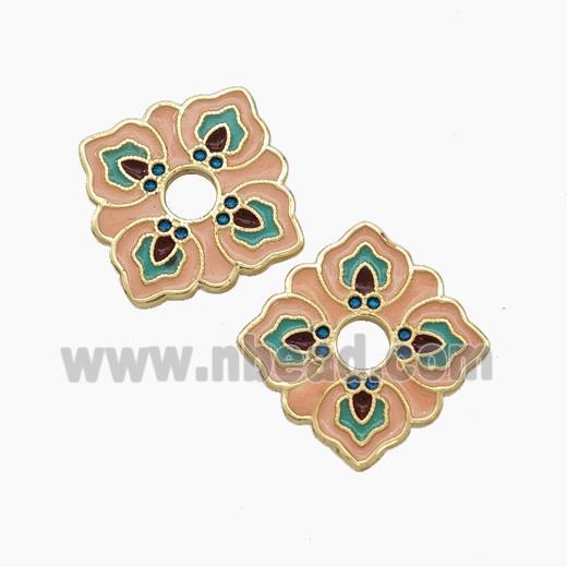 Copper Flower Spacer Beads Peach Painted Gold Plated