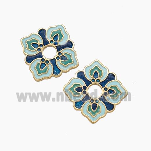 Copper Flower Spacer Beads Blue Painted Gold Plated