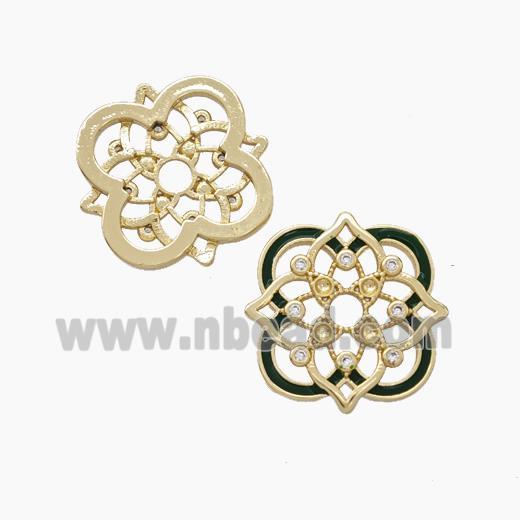 Copper Flower Spacer Beads Pave Zirconia Painted Gold Plated