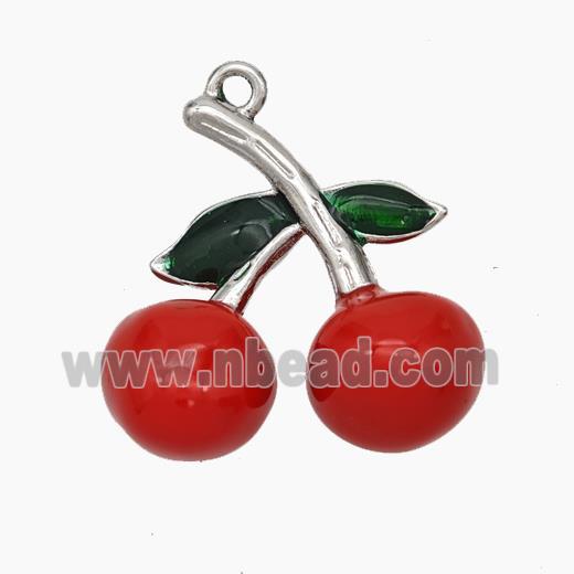 Copper Cherry Pendant Red Enamel Platinum Plated