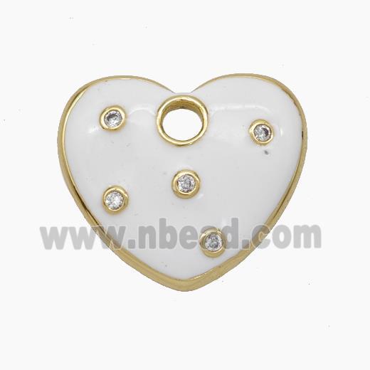 Copper Heart Pendant Pave Zirconia White Enamel Gold Plated