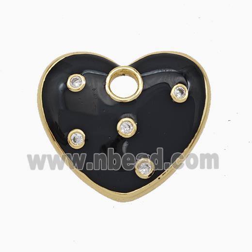 Copper Heart Pendant Pave Zirconia Black Enamel Gold Plated