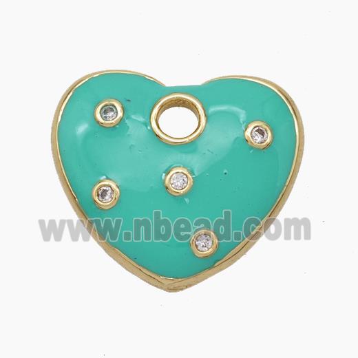 Copper Heart Pendant Pave Zirconia Green Enamel Gold Plated