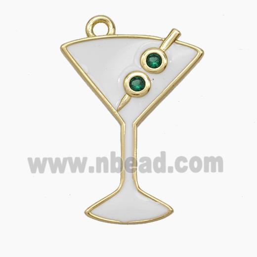 Cocktail Bottle Drink Cup Charms Copper Pendant Pave Zirconia White Enamel Gold Plated