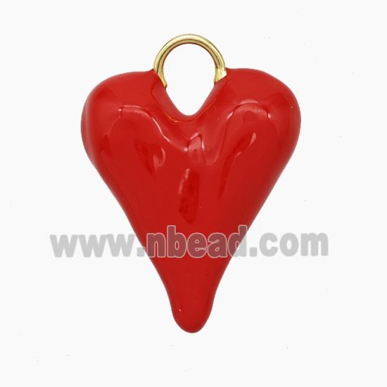 Copper Heart Pendant Red Enamel Gold Plated