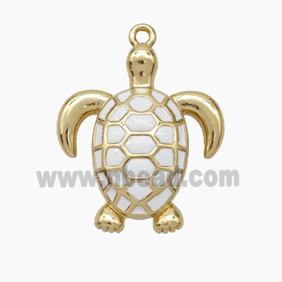 Copper Tortoise Pendant White Enamel Gold Plated