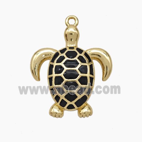 Copper Tortoise Pendant Black Enamel Gold Plated