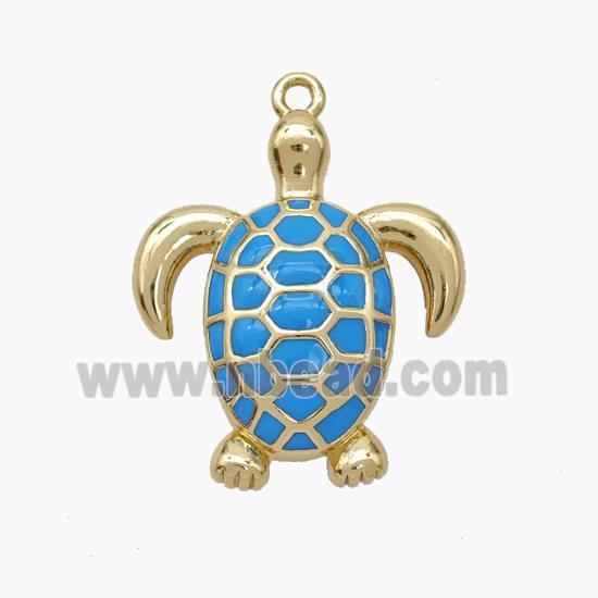 Copper Tortoise Pendant Blue Enamel Gold Plated