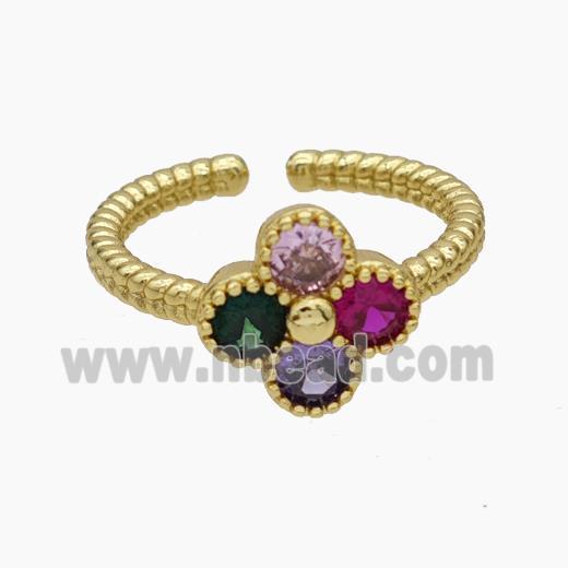 Copper Clover Rings Pave Zirconia Gold Plated