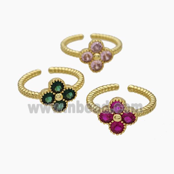 Copper Clover Rings Pave Zirconia Gold Plated Mixed