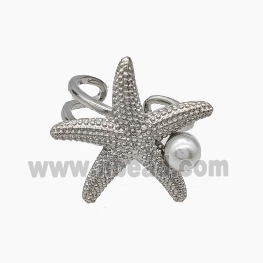 Copper Starfish Rings Pave Pearlized Resin Platinum Plated