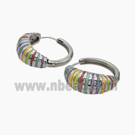 Copper Hoop Earrings Multicolor Enamel Platinum Plated