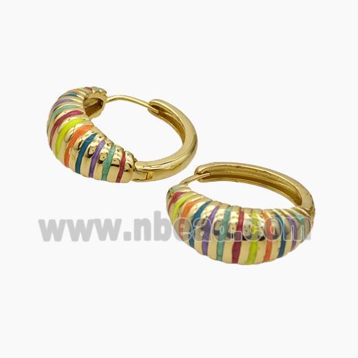 Copper Hoop Earrings Multicolor Enamel Gold Plated