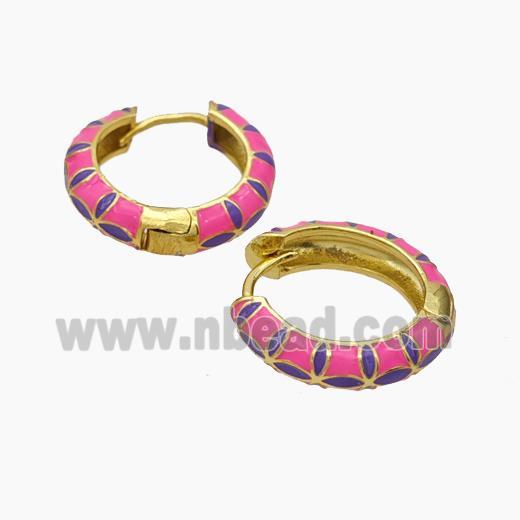 Copper Hoop Earrings Pink Enamel Gold Plated