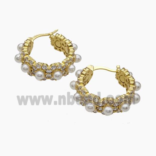 Copper Latchback Earring Pave Pearlized Resin Gold Plated