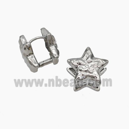 Copper Star Latchback Earrings Hammered Platinum Plated