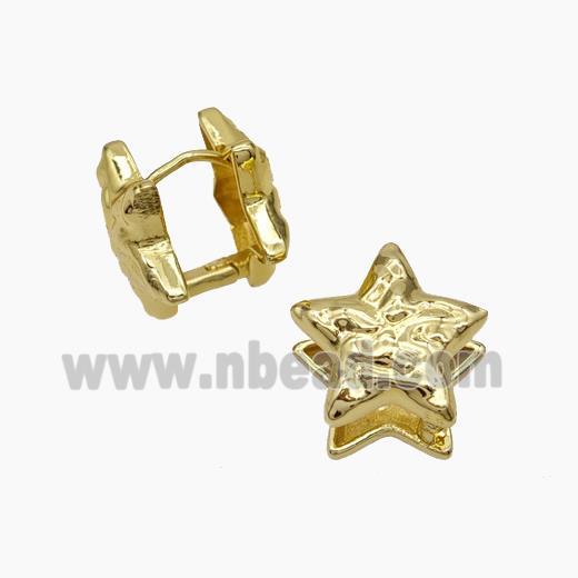 Copper Star Latchback Earrings Hammered Gold Plated