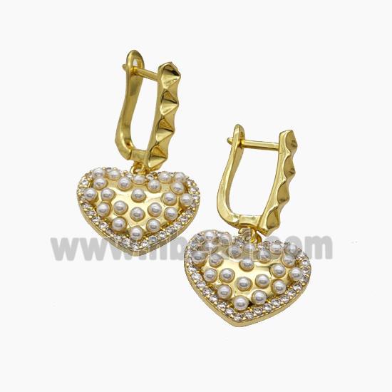 Copper Heart Latchback Earrings Pave Pearlized Resin Gold Plated