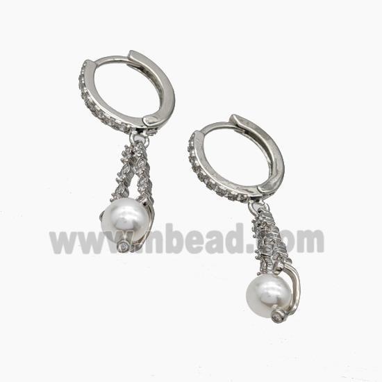 Copper Hoop Earrings Pave Pearlized Resin Zirconia Platinum Plated