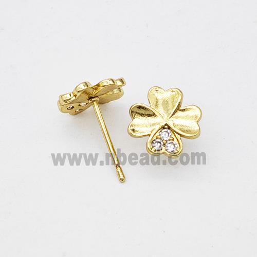 Copper Clover Stud Earrings Micropave Zirconia Gold Plated