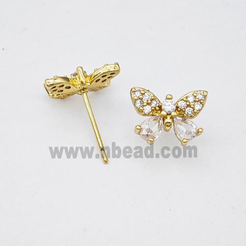 Copper Butterfly Stud Earrings Micropave Zirconia Gold Plated