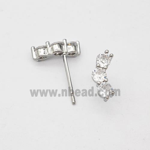 Copper Stud Earrings Micropave Zirconia Platinum Plated