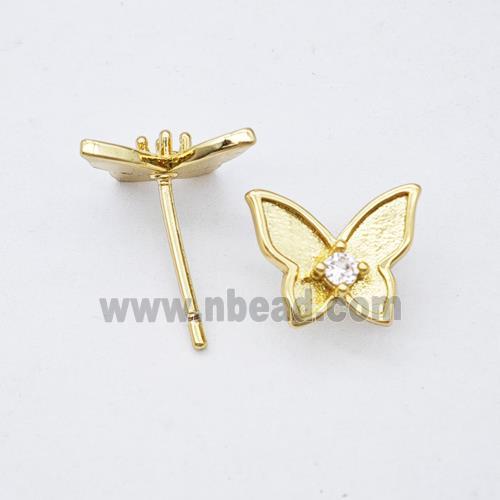 Copper Butterfly Stud Earrings Micropave Zirconia Gold Plated