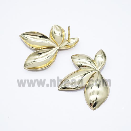 Copper Leaf Stud Earrings Gold Plated