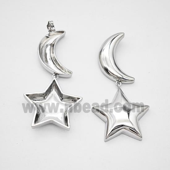 Copper Moon Star Stud Earrings Platinum Plated